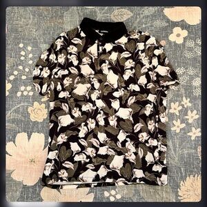 Express Black and Green Floral Polo